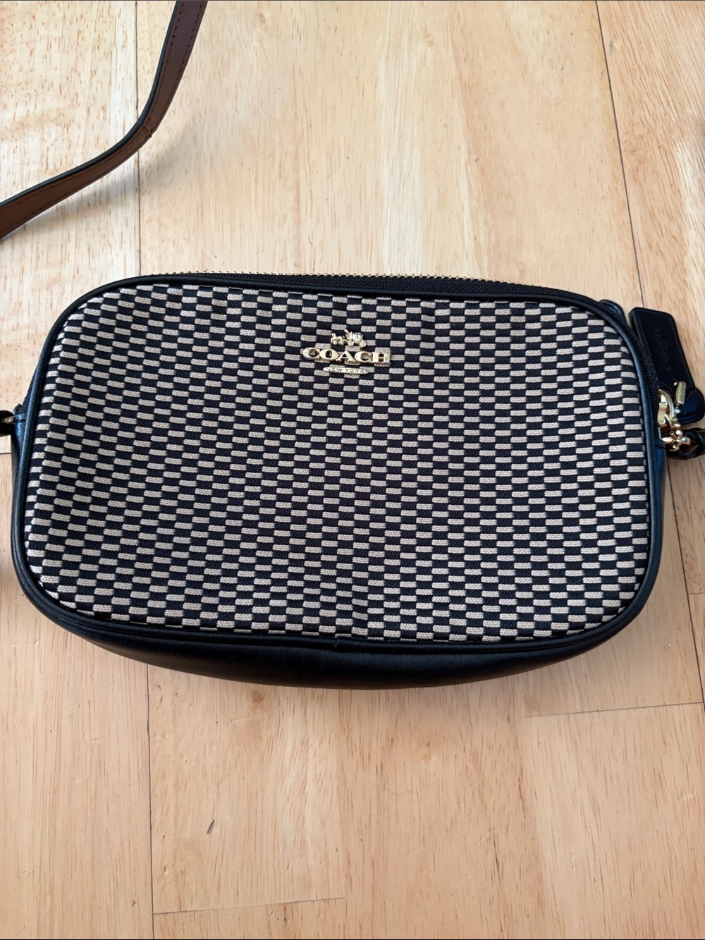 Coach Black and Cream Woven Signature Crossbody